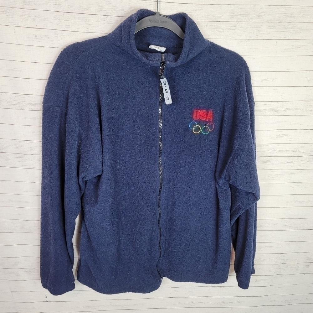 USA OLYMPIC COMMITTEE BLUE FLEECE VINTAGE FULL ZIP UP, SZ MEDIUM